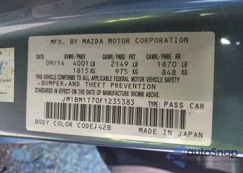 2015 Mazda Mazda3 I Sv из США, поврежденный, VIN JM1BM1T70F1235383